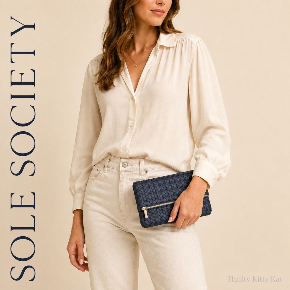 Sole Society Woven Convertible Foldover Crossbody Clutch Slate Blue Gray NWOT